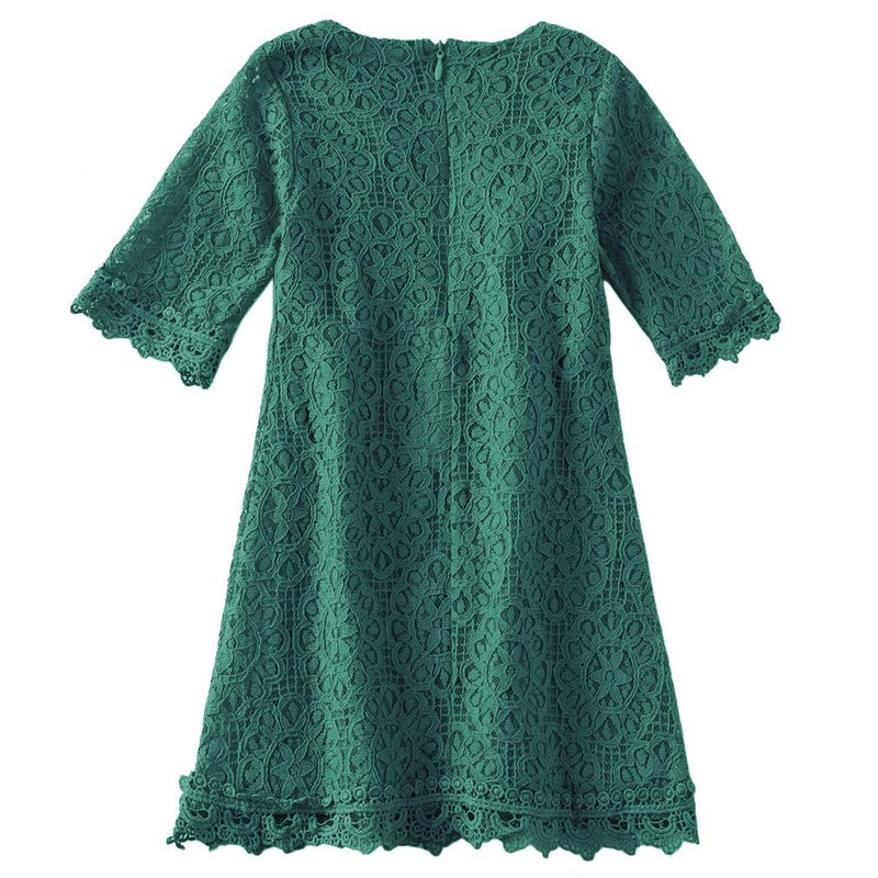 Niyage Baby and Toddler Girls Cotton Elegant Flower Lace Half Sleeve A-Line Princess Dress Dark Green 140 - Image 2